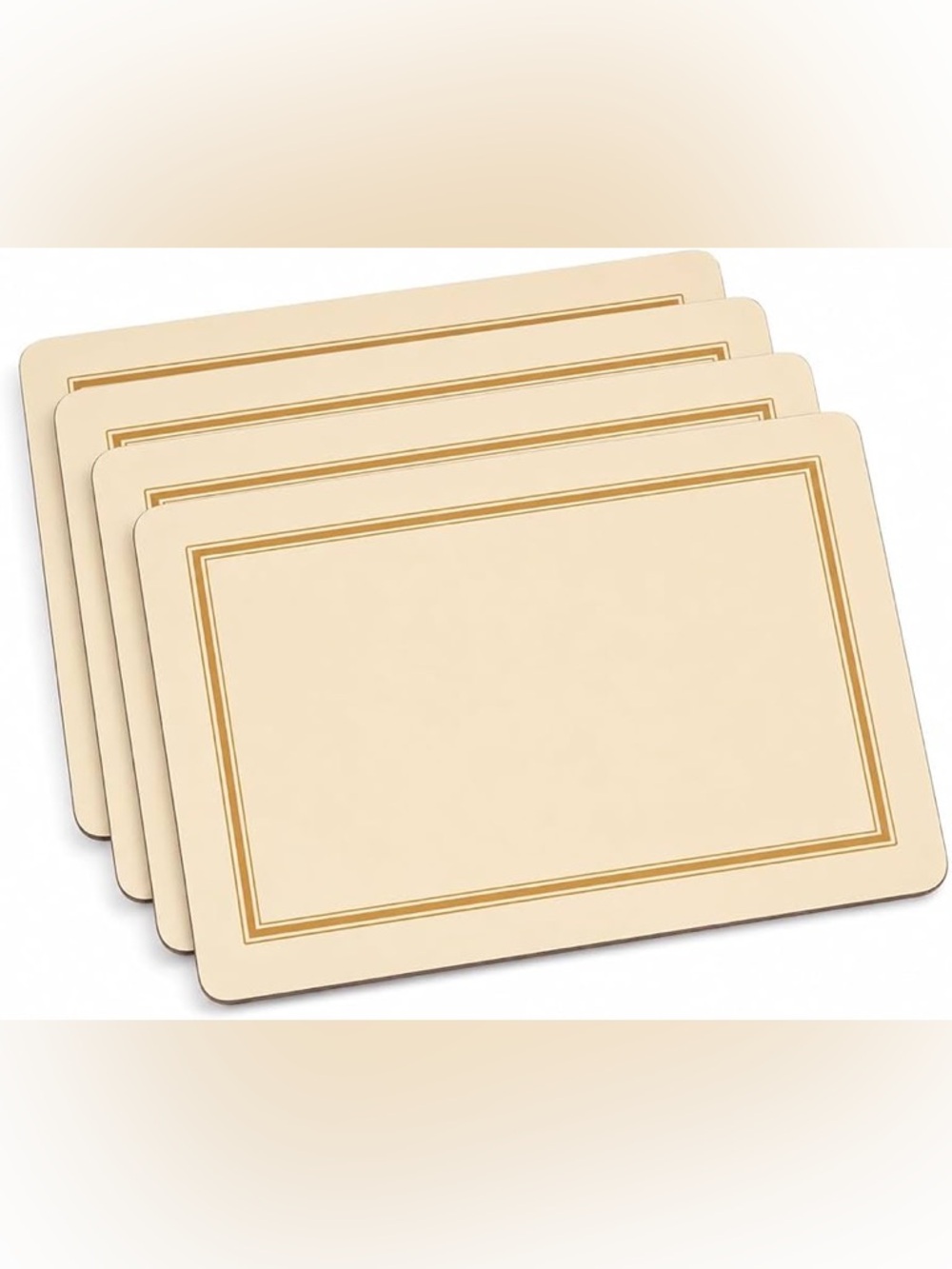 Pimpernel Set of 4 Beige/Gold Border Cork Back Placemats Wipe Clean